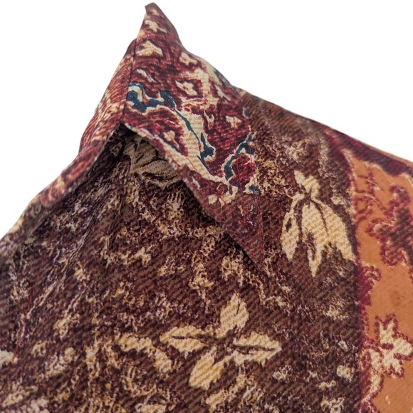 Lucky Brand Button Down Women S Brown Silk Patchwork Print Long Sleeve Blouse - Picture 6 of 11